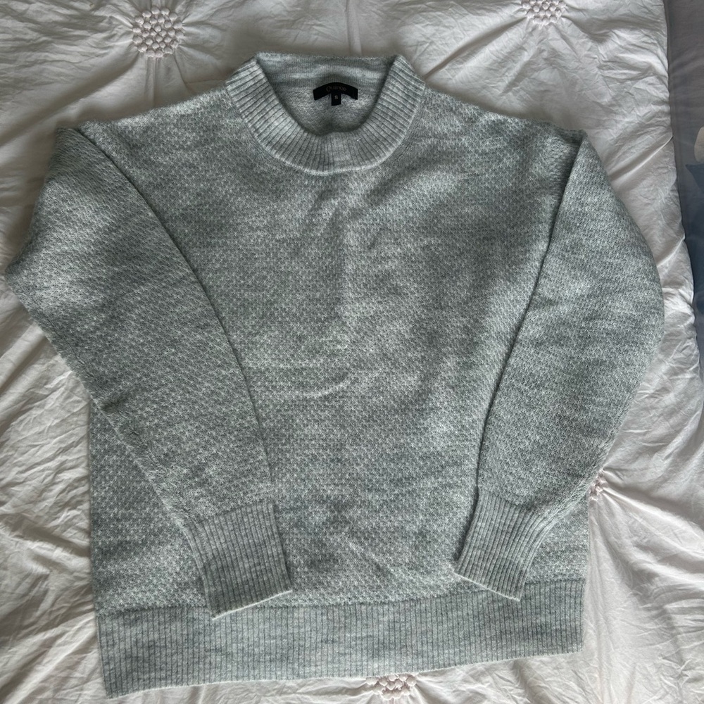 Quince Light Gray Baby Alpaca Wool Diamond Stitch Crew Neck Sweater